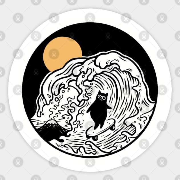 Great wave skate surfer cat daddy Sticker by Chewbarber